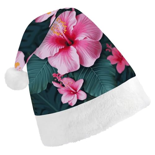 VFMKT Hawaii-Blumen-Weihnachtsmütze, bequem, Plüsch, Weihnachtsmannmütze, extra dick, für Erwachsene, Damen, Herren, Weihnachten, Neujahr, Party, Kopfbedeckung von VFMKT