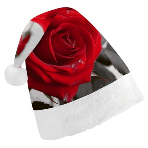 VFMKT Red Rose2 Weihnachtsmütze, bequem, Plüsch, Weihnachtsmannmütze, extra dick, für Erwachsene, Damen, Herren, Weihnachten, Neujahr, Party, Kopfbedeckung von VFMKT