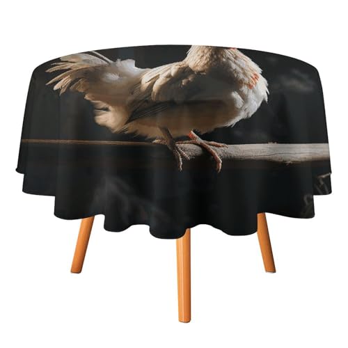 VFMKT Runde Tischdecke, Huhn auf einem Ast, 152,4 x 152,4 cm, wasserdicht, knitterfrei, schmutzabweisend, waschbar, Tischdecke für Picknick, Party, Esszimmer, Heimdekoration von VFMKT