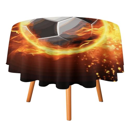 VFMKT Runde Tischdecke mit Fußball-Flamme, 152,4 x 152,4 cm, wasserdicht, knitterfrei, schmutzabweisend, waschbar, Tischdecke für Picknick, Party, Esszimmer, Heimdekoration von VFMKT