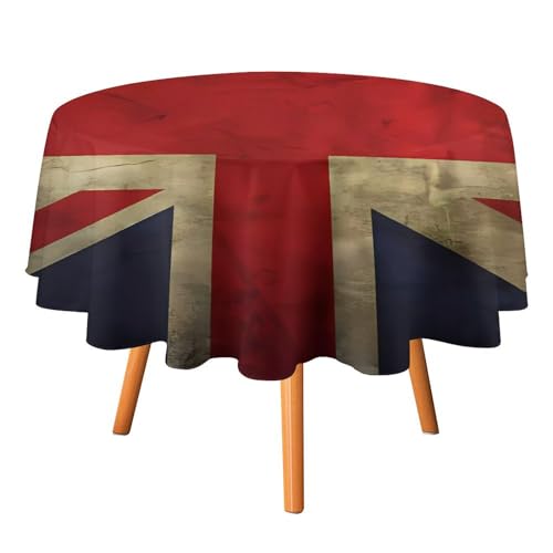 VFMKT Runde Tischdecke mit britischer Flagge, 127 x 127 cm, wasserdicht, knitterfrei, schmutzabweisend, waschbar, Tischdecke für Picknick, Party, Esszimmer, Heimdekoration von VFMKT