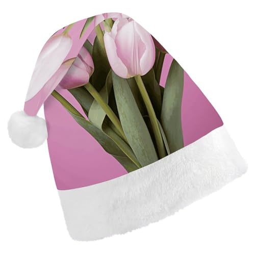 VFMKT Schöne Blumen-Weihnachtsmütze, bequem, Plüsch, Weihnachtsmannmütze, extra dick, für Erwachsene, Damen, Herren, Weihnachten, Neujahr, Party, Kopfbedeckung von VFMKT