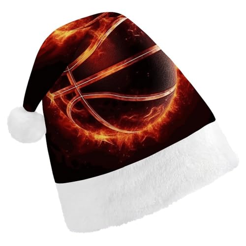 VFMKT Weihnachtsmütze mit Basketball im Feuer, bequem, Plüsch, Weihnachtsmannmütze, extra dick, für Erwachsene, Damen, Herren, Weihnachten, Neujahr, Party, Kopfbedeckung von VFMKT