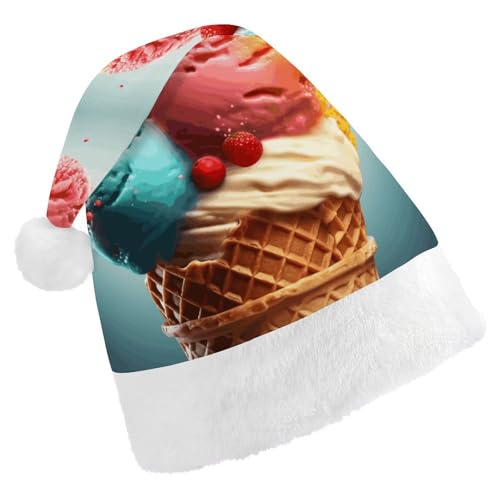 VFMKT Weihnachtsmütze mit Cartoon-Eiscreme, bequem, Plüsch, Weihnachtsmannmütze, extra dick, für Erwachsene, Damen, Herren, Weihnachten, Neujahr, Party, Kopfbedeckung von VFMKT