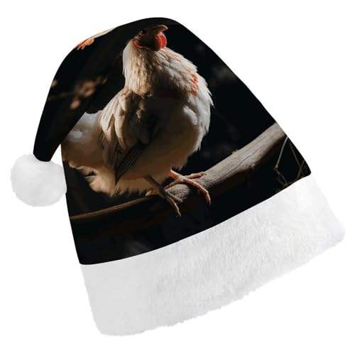 VFMKT Weihnachtsmütze mit Huhn auf einem Ast, bequem, Plüsch, Weihnachtsmannmütze, extra dick, für Erwachsene, Damen, Herren, Weihnachten, Neujahr, Party, Kopfbedeckung von VFMKT