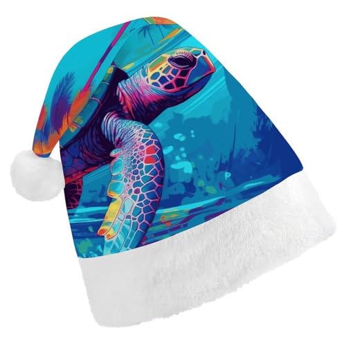 VFMKT Weihnachtsmütze mit Schildkröte im blauen Wasser, bequem, Plüsch, Weihnachtsmannmütze, extra dick, für Erwachsene, Damen, Herren, Weihnachten, Neujahr, Party, Kopfbedeckung von VFMKT