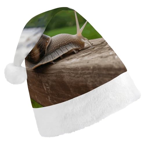 VFMKT Weihnachtsmütze mit Schnecke auf Holzgeländer, bequem, Plüsch, Weihnachtsmannmütze, extra dick, für Erwachsene, Damen, Herren, Weihnachten, Neujahr, Party, Kopfbedeckung von VFMKT