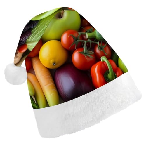 VFMKT Weihnachtsmütze mit frischem Obst und Gemüse, bequem, Plüsch, Weihnachtsmannmütze, extra dick, für Erwachsene, Damen, Herren, Weihnachten, Neujahr, Party, Kopfbedeckung von VFMKT