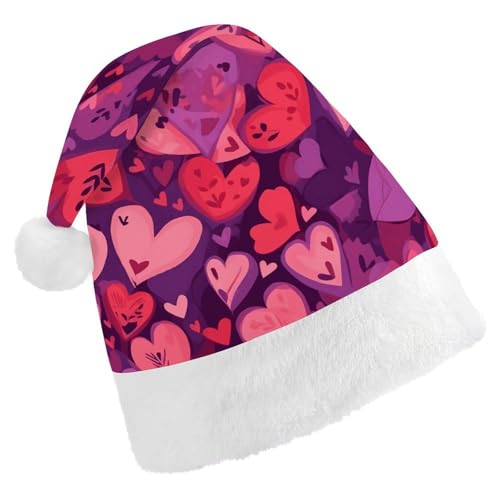 VFMKT Weihnachtsmütze mit violettem Liebesmuster, bequem, Plüsch, Weihnachtsmannmütze, extra dick, für Erwachsene, Damen, Herren, Weihnachten, Neujahr, Party, Kopfbedeckung von VFMKT