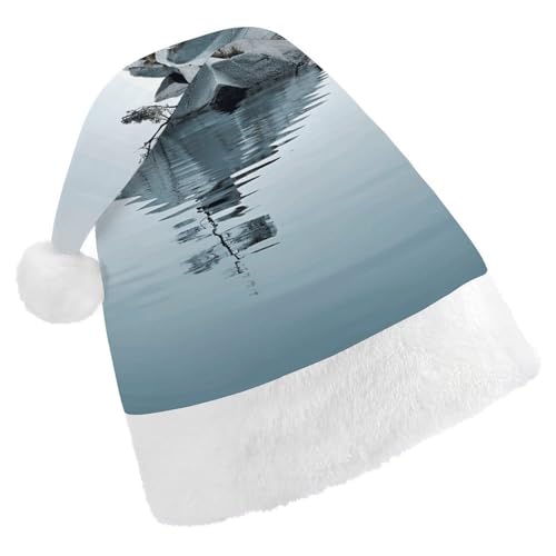 VFMKT Weihnachtsmütze mit zwei Felsen im Wasser, bequem, Plüsch, Weihnachtsmannmütze, extra dick, für Erwachsene, Damen, Herren, Weihnachten, Neujahr, Party, Kopfbedeckung von VFMKT