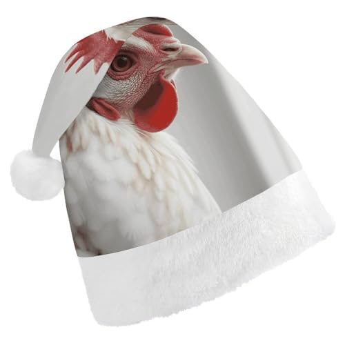 VFMKT Weiße Huhn-Weihnachtsmütze, bequem, Plüsch, Weihnachtsmannmütze, extra dick, für Erwachsene, Damen, Herren, Weihnachten, Neujahr, Party, Kopfbedeckung von VFMKT