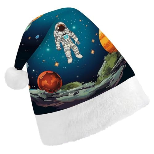 VFMKT Weltraum-Raketen-Astronauten-Weihnachtsmütze, bequem, Plüsch, Weihnachtsmannmütze, extra dick, für Erwachsene, Damen, Herren, Weihnachten, Neujahr, Party, Kopfbedeckung von VFMKT