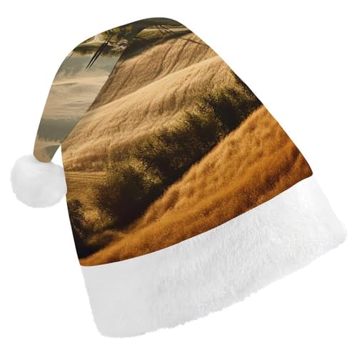 Weihnachtsmütze mit Blick auf die typische toskanische Landschaft, bequeme Plüsch-Weihnachtsmannmütze, extra dick, für Erwachsene, Damen, Herren, Weihnachten, Neujahr, Party, Kopfbedeckung von VFMKT