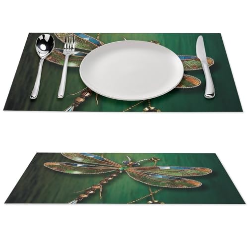 Platzdeckchen-Set, 2 Stück, mit Schmucksteinen, Libellen, hitzebeständig, Platzsets für Esstisch, rutschfeste Tischsets, Küchentischmatten für drinnen und draußen, 45 x 30 cm von VFMNT