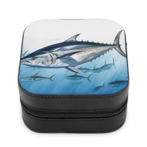 VFMNT Bluefin Thunnus Schmuckschatulle mit Reißverschluss, tragbar, PU-Leder, Reise-Schmuckkästchen, Organizer, Aufbewahrungsbox für Ringe, Ohrringe, Halsketten, Geschenke von VFMNT