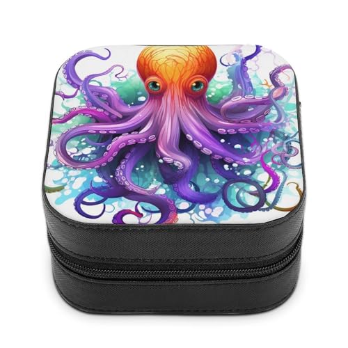 VFMNT Bunte Oktopus-Schmuckschatulle mit Reißverschluss, tragbar, PU-Leder, Reise-Schmuckkästchen, Organizer, Aufbewahrungsbox für Ringe, Ohrringe, Halsketten, Geschenke von VFMNT