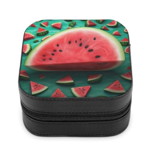 VFMNT Dream Wassermelonen-Schmuckschatulle mit Reißverschluss, tragbar, PU-Leder, Reise-Schmuckkästchen, Organizer, Aufbewahrungsbox für Ringe, Ohrringe, Halsketten, Geschenke von VFMNT