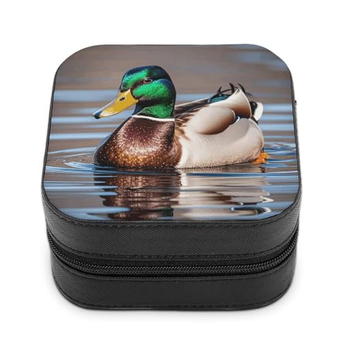 VFMNT Mallard Duck Schmuckschatulle mit Reißverschluss, tragbar, PU-Leder, Reise-Schmuckkästchen, Organizer, Aufbewahrungsbox für Ringe, Ohrringe, Halsketten, Geschenke von VFMNT