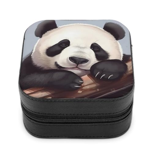 VFMNT Niedliche Panda-Schmuckschatulle mit Reißverschluss, tragbar, PU-Leder, Reise-Schmuckkästchen, Organizer, Aufbewahrungsbox für Ringe, Ohrringe, Halsketten, Geschenke von VFMNT