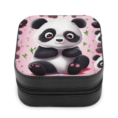 VFMNT Panda-Stern-Schmuckschatulle mit Reißverschluss, tragbar, PU-Leder, Reise-Schmuckkästchen, Organizer, Aufbewahrungsbox für Ringe, Ohrringe, Halsketten, Geschenke von VFMNT