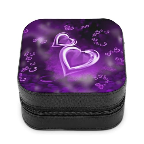 VFMNT Purple Love Schmuckschatulle mit Reißverschluss, tragbar, PU-Leder, Reise-Schmuckkästchen, Organizer, Aufbewahrungsbox für Ringe, Ohrringe, Halsketten, Geschenke von VFMNT