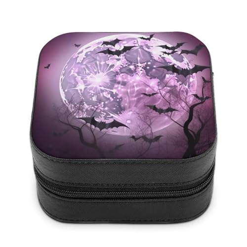 VFMNT Purple Moon Schmuckschatulle mit Reißverschluss, tragbar, PU-Leder, Reise-Schmuckkästchen, Organizer, Aufbewahrungsbox für Ringe, Ohrringe, Halsketten, Geschenke von VFMNT