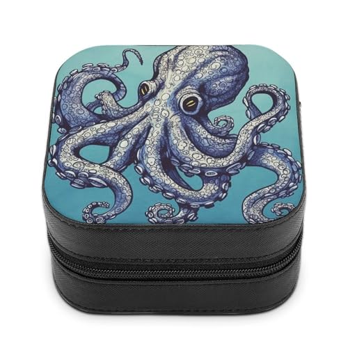 VFMNT Schmuckschatulle im Oktopus-Design, mit Reißverschluss, tragbar, PU-Leder, Reise-Schmuckkästchen, Organizer, Aufbewahrungsbox für Ringe, Ohrringe, Halsketten, Geschenke von VFMNT