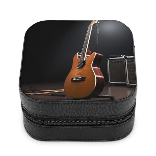 VFMNT Schmuckschatulle mit Musikinstrument, Gitarre, mit Reißverschluss, tragbar, PU-Leder, Reise-Schmuckkästchen, Organizer, Aufbewahrungsbox für Ringe, Ohrringe, Halsketten, Geschenke von VFMNT