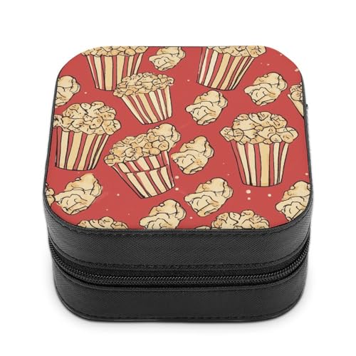 VFMNT Schmuckschatulle mit Popcorn-Druck, tragbar, PU-Leder, Reise-Schmuckkästchen, Organizer, Aufbewahrungsbox für Ringe, Ohrringe, Halsketten, Geschenke von VFMNT