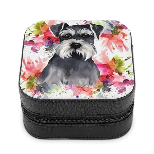 VFMNT Schnauzer Schmuckschatulle mit Reißverschluss, tragbar, PU-Leder, Reise-Schmuckkästchen, Organizer, Aufbewahrungsbox für Ringe, Ohrringe, Halsketten, Geschenke von VFMNT