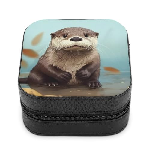 VFMNT Süße Otter-Schmuckschatulle mit Reißverschluss, tragbar, PU-Leder, Reise-Schmuckkästchen, Organizer, Aufbewahrungsbox für Ringe, Ohrringe, Halsketten, Geschenke von VFMNT