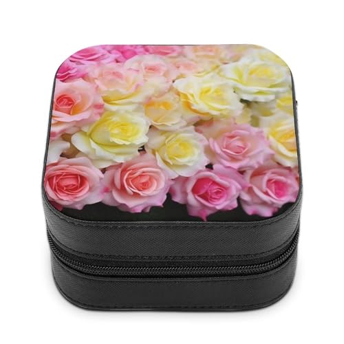 VFMNT Sweety Rose Schmuckschatulle mit Reißverschluss, tragbar, PU-Leder, Reise-Schmuckkästchen, Organizer, Aufbewahrungsbox für Ringe, Ohrringe, Halsketten, Geschenke von VFMNT