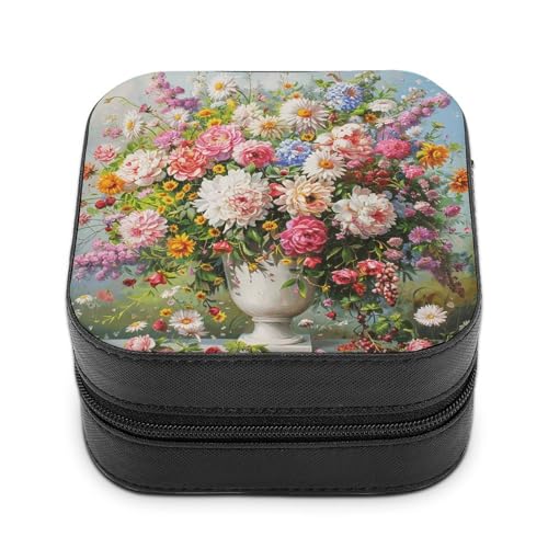 VFMNT Weiße Vase Schmuckschatulle mit Reißverschluss, tragbares PU-Leder-Schmuckkästchen, Reise-Schmuckkästchen, Organizer, Aufbewahrungsbox für Ringe, Ohrringe, Halsketten, Geschenke von VFMNT