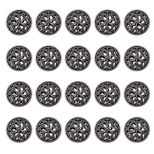 20 Stück Kleidungsknopf 25mm Mode Blume Rund Ausgehöhltes Design Geformter Nähknopf für Blazer Mantel Uniform Hemd Jacke Legierung Schwarz von VGOL