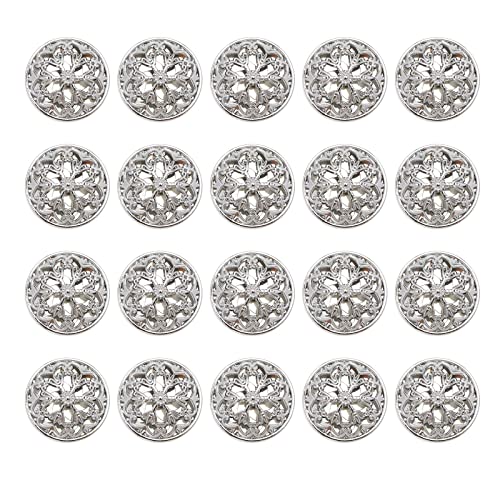 20 Stück Kleidungsknopf 25mm Mode Blume Rund Ausgehöhltes Design Geformter Nähknopf für Blazer Mantel Uniform Hemd Jacke Legierung Silber von VGOL