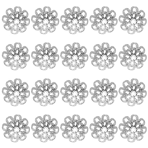 VGOL 500 Stück Blume Perlen Kappen 10mm Metall Hohl Spacer Perlen Kappen Halskette Armband Ohrringe DIY Schmuckherstellung Zubehör Silber Ton von VGOL