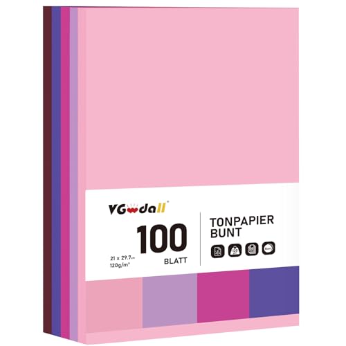 VGOODALL 100 Blatt Basteln Buntpapier, Tonpapier DIN A4 TonPapier Bastelkarton 120g/m² Kopierpapier für DIY Kunst Handwerk Drucken Skizzieren von VGOODALL