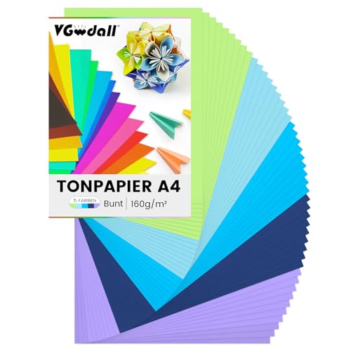VGOODALL 100 Blatt Tonkarton, A4 Farbigen Tonpapier Bastelkarton 21 x 29,7cm Kopierpapier für DIY Kunst Handwerk Drucken Skizzieren von VGOODALL