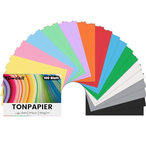 VGOODALL 100 Blatt Tonpapier 250 g/m², Farbigen Kopierpapier 12 Farben Bastelkarton TonPapier 9 x 5 cm für DIY Kunst Handwerk Drucken Skizzieren von VGOODALL