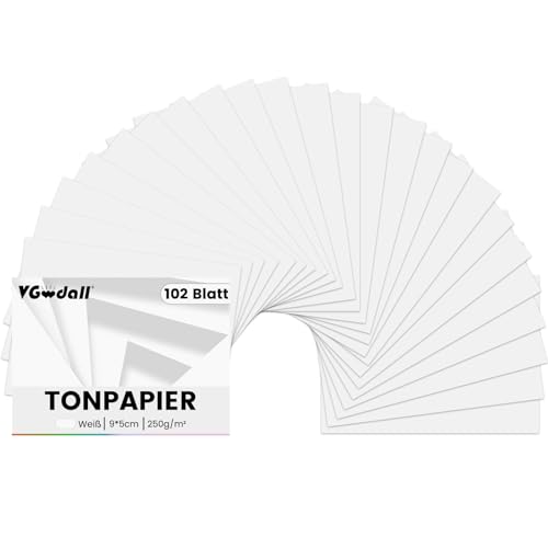 VGOODALL 102 Blatt Tonpapier 250g/m², Weißes Kartonpapier 9x5cm Bastelpapier Karton Druckerpapier für Kartenherstellung Papierhandwerk von VGOODALL