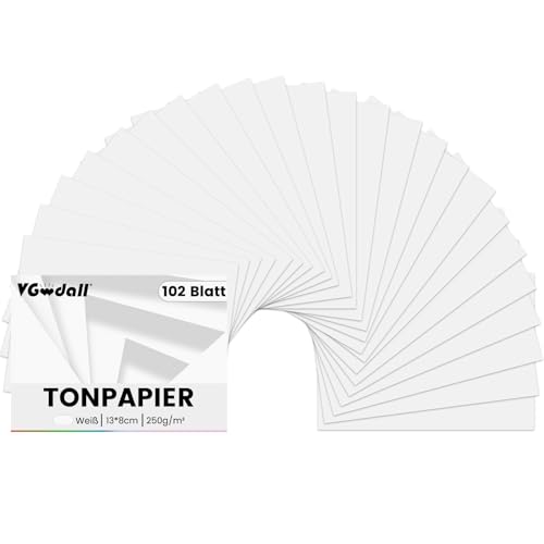 VGOODALL 102 Blatt Tonpapier 250g/m², Weißes Kartonpapier 13x8cm Bastelpapier Karton Druckerpapier für Kartenherstellung Papierhandwerk von VGOODALL