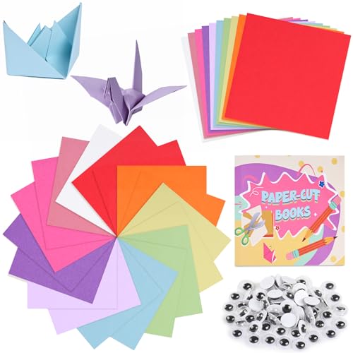 VGOODALL 120 Blatt Origami Papier, Buntes Papier 15 x 15cm Doppelseitig Faltpapier Bastelpapier mit Selbstklebende Wackelaugen für Kinder DIY von VGOODALL