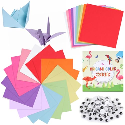 VGOODALL 250 Blatt Origami Faltpapier, 15 x 15cm Farbige Origami Papier für Kinder Doppelseitiges farbiges Origami-Set Wackelaugen von VGOODALL