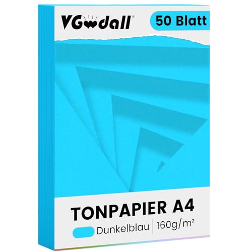 VGOODALL 50 Blatt Tonkarton, A4 Blau Tonpapier Bastelkarton 21 x 29,7cm Kopierpapier für DIY Kunst Handwerk Drucken Skizzieren von VGOODALL