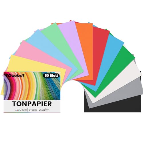 VGOODALL 50 pappe Blatt Tonpapier 250 g/m², Farbigen Kopierpapier 12 Farben Bastelkarton TonPapier 9 x 5 cm für DIY Kunst Handwerk Drucken Skizzieren von VGOODALL