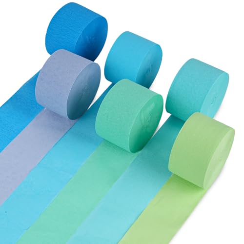 VGOODALL 6 Rollen Krepppapier Luftschlangen, 4,5cm*36m Krepppapier Bunt Regenbogen Krepppapier Bastelkrepp Bunt für die Hochzeitsdekoration Geburtstagsfeier von VGOODALL