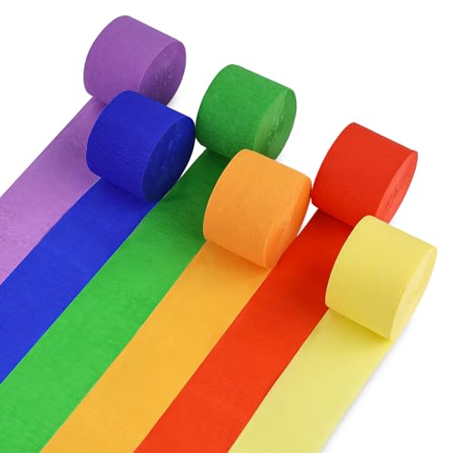 VGOODALL 6 Rollen Krepppapier Luftschlangen, 4,5cm x 25m Regenbogen Krepppapier Bastelkrepp Bunt Krepppapier Bunt für die Hochzeitsdekoration Geburtstagsfeier von VGOODALL