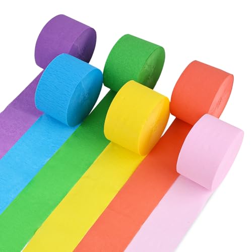 VGOODALL 6 Rollen Krepppapier Luftschlangen, Krepppapier Bunt Regenbogen Krepppapier 4,5cm*36m Bastelkrepp Bunt für Geburtstagsfeier Hochzeitsdekoration von VGOODALL