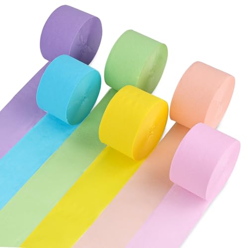 VGOODALL 6 Rollen Krepppapier Luftschlangen, Krepppapier Bunt Regenbogen Krepppapier 4,5cm*36m Bastelkrepp Bunt für die Hochzeitsdekoration Geburtstagsfeier von VGOODALL