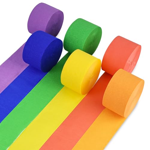 VGOODALL 6 Rollen Krepppapier Luftschlangen, Krepppapier Bunt Regenbogen Krepppapier Bastelkrepp Bunt 4,5cm*36m für die Hochzeitsdekoration Geburtstagsfeier von VGOODALL